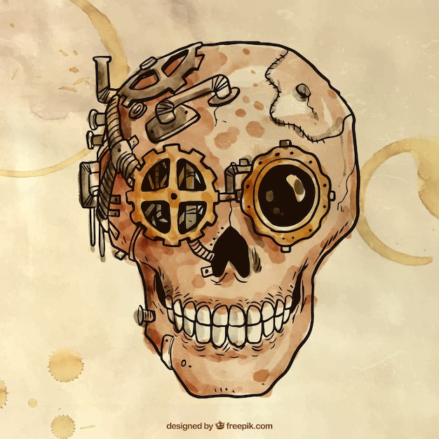 Vector cráneo steampunk pintado a mano