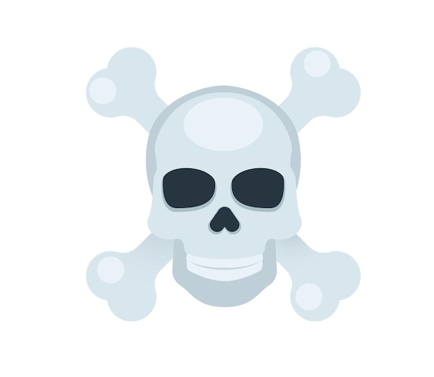 Cráneo y tibias cruzadas vector icono aislado. Ilustración de emojis. Emoticon de vector de cabeza de esqueleto