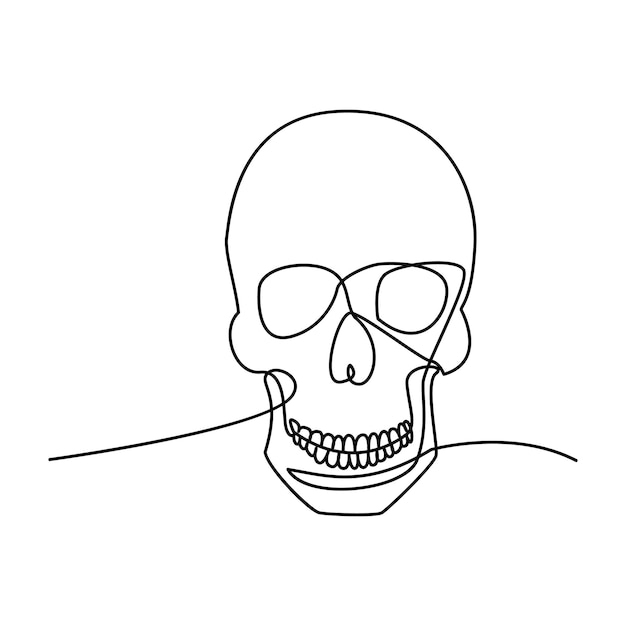 cráneo único continuo una línea fuera línea vector arte dibujo y diseño de tatuaje
