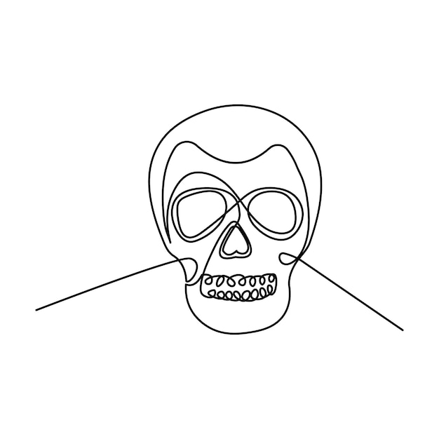 cráneo único continuo una línea fuera línea vector arte dibujo y diseño de tatuaje