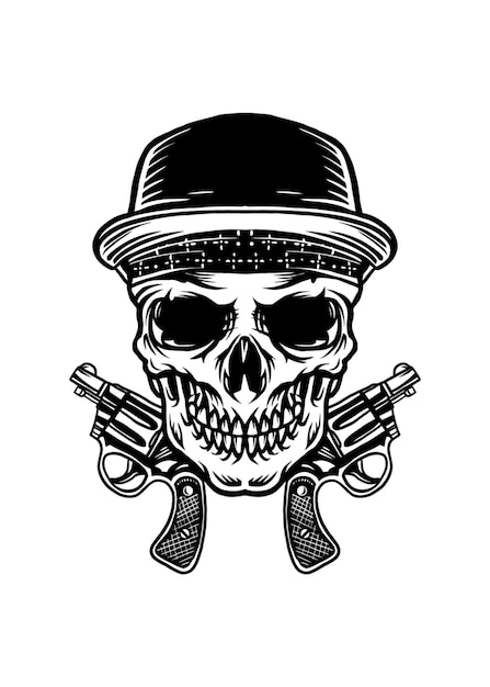 cráneo usa una gorra con dos pistolas