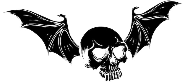 Vector cráneo de vampiro dibujado a mano con alas de murciélago ilustración de cartel vectorial de truco o trato de halloween