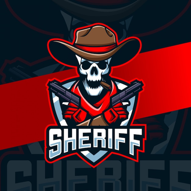 Cráneo vaquero con pistola mascota esport logo design