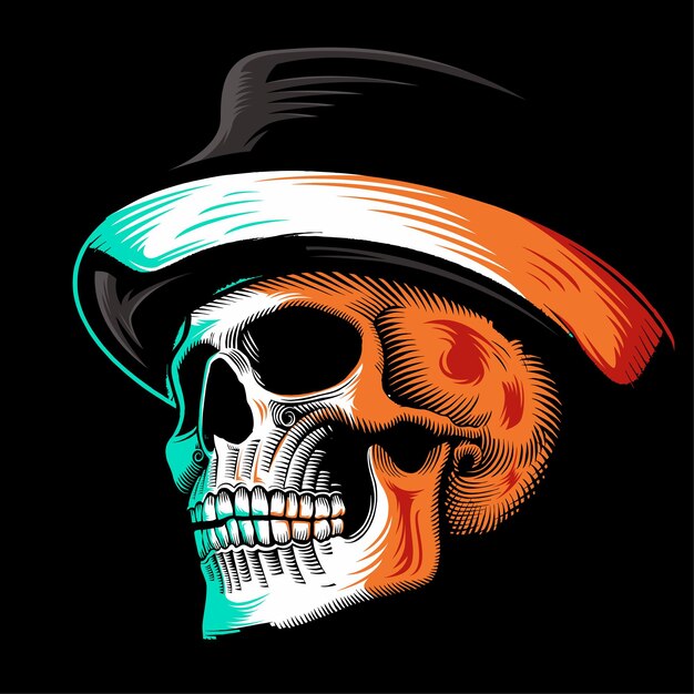 cráneo de vector con sombrero de cubo