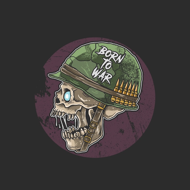 Vector cráneo zombie con casco de soldado