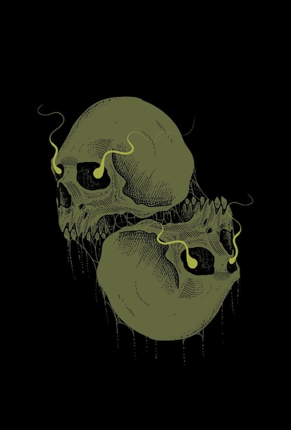 Cráneos gemelos con ilustración de ilustraciones de saliva