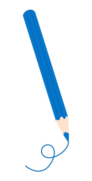 Crayón de lápiz de color azul con ilustración de vector de trazo de garabato
