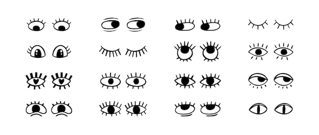 Crazy doodle ojos negros juego creativo de ojos abiertos colección divertida dibujada a mano abstracta