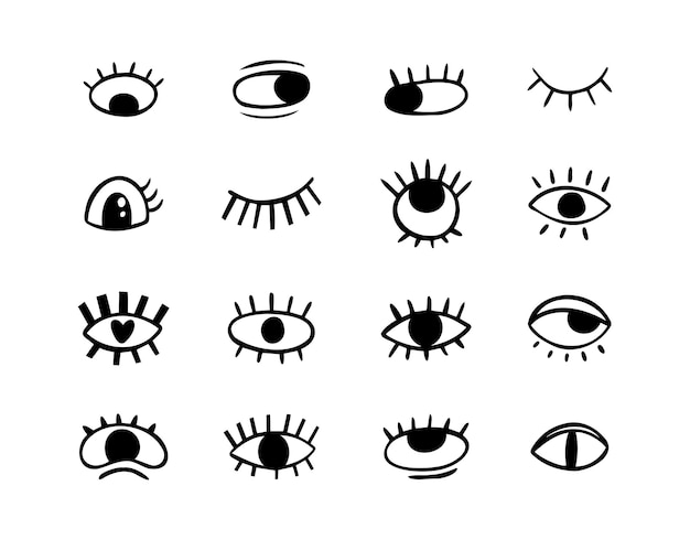 Crazy doodle ojos negros juego creativo de ojos abiertos colección divertida dibujada a mano abstracta