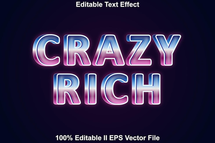 Vector crazy rich editable text effect 3d relieve retro 80s style