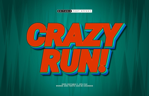 crazy run efecto de texto editable con un juego y estilo de texto divertido