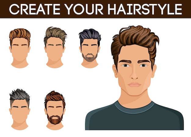 Vector crea, cambia peinados. hombres peinado hipster barba, bigote hombres elegantes, modernos.