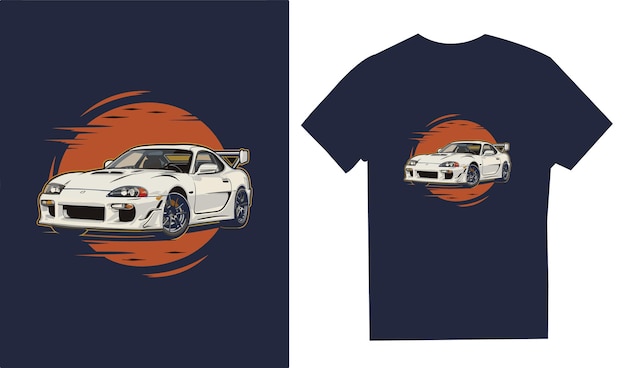Crea una encantadora ilustración vectorial destinada a una camiseta con un icónico auto antiguo, el