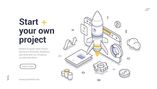 Crea tu propio proyecto con esta plantilla de banner web isométrica diseñada para uso digital