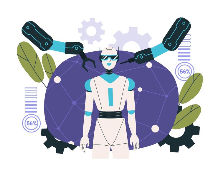 Vector creación de concepto de robot, inteligencia artificial y aprendizaje automático, tecnologías modernas y