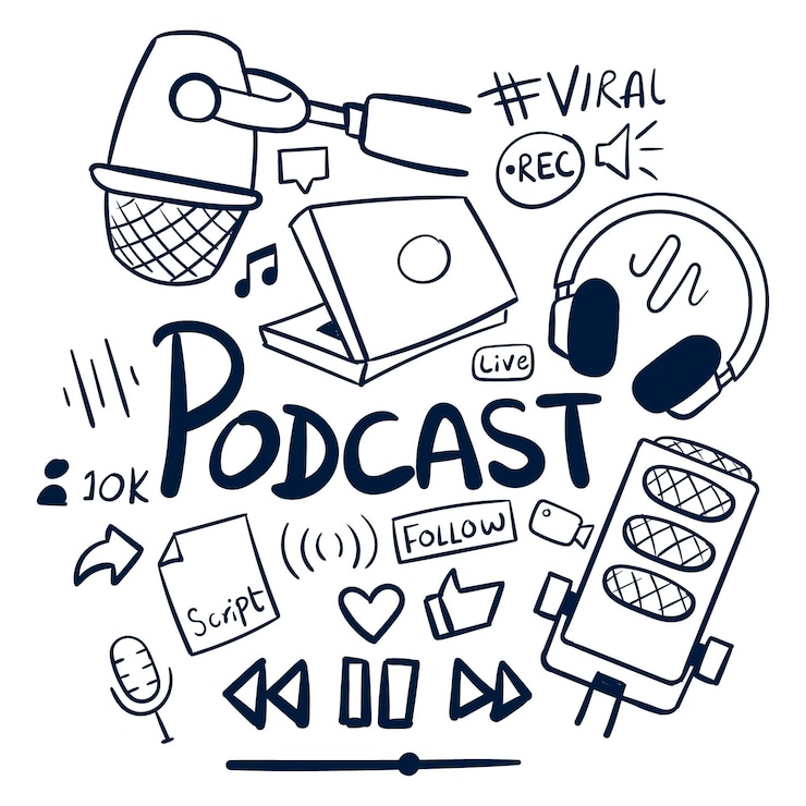 Vector creación de contenido de podcast dibujo dibujado a mano podcast scribbles doodles podcast dibujos vectoriales