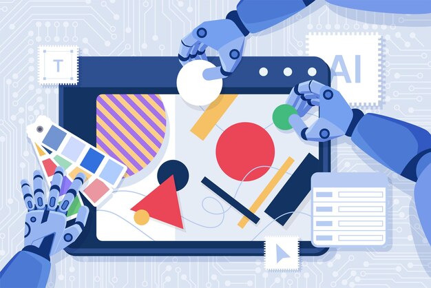 Creación de contenido visual con brazos de robot de IA crear contenido con formas geométricas