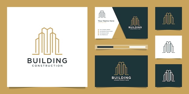 Creación de logotipos de diseño con estilo de línea. símbolo de construcción, apartamento y arquitecto. diseño de logotipo premium y tarjetas de visita.