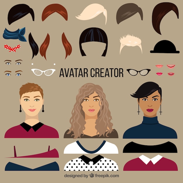 Vector creador de avatares planos de mujer
