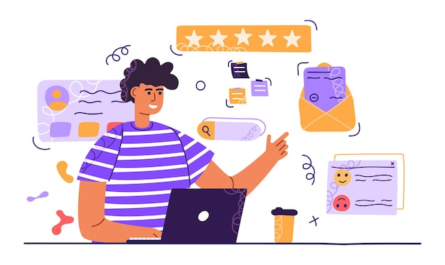 Creador de contenido Contenido de vlog creativo Personaje de moda El hombre crea contenido para las redes sociales Ilustración vectorial