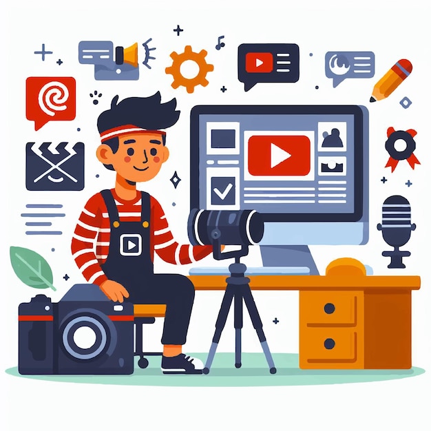 Creador de contenido creando contenido vector ilustración plana concepto moderno de vlogger