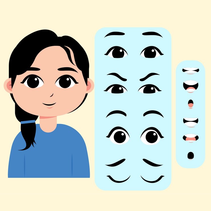 Vector creador de personajes de caricaturas con opción de ojos y boca
