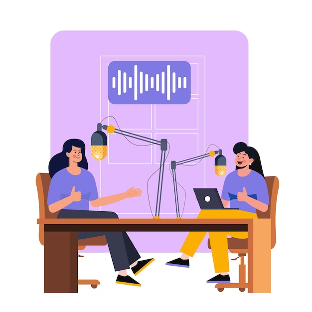 Creadora de contenido femenina haciendo podcast
