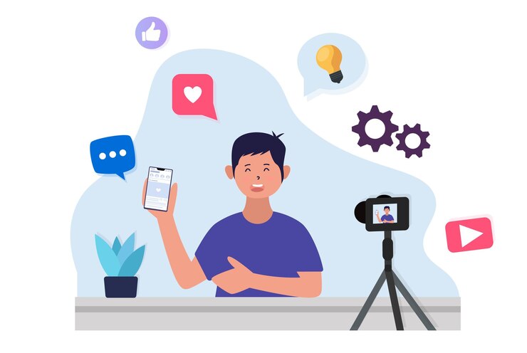 Vector creadores ilustración plantilla de contenido vectorial medios sociales transmisión de video en línea caracter en vivo