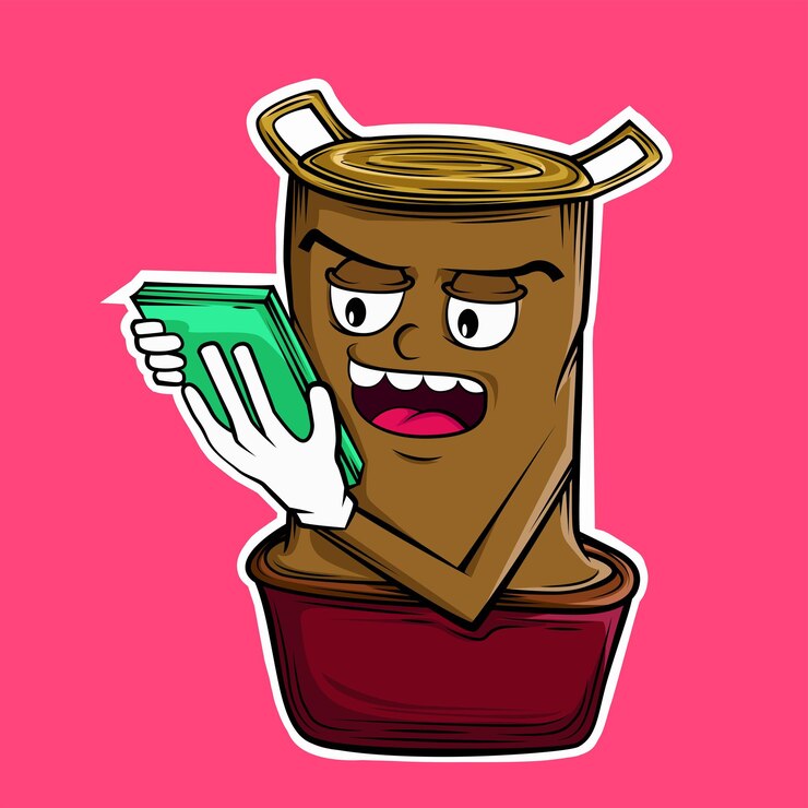 crear un diseño vectorial de dibujos animados con el tema de un árbol en una olla sosteniendo un libro