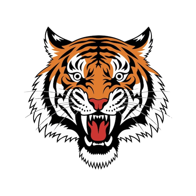 crear un estilo vectorial de silueta de cabeza de tigre con fondo blanco