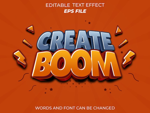 crear fuente de efecto de texto boom tipografía editable texto 3D para juegos plantilla vectorial