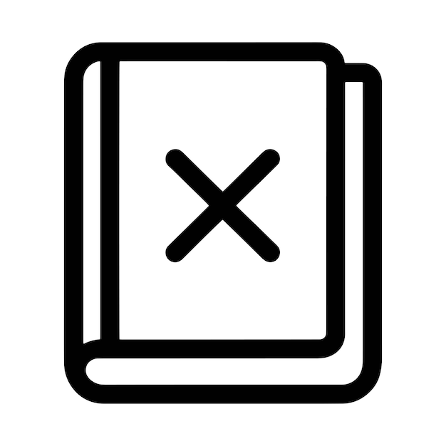 Crear un icono minimalista de un libro cerrado con un símbolo X