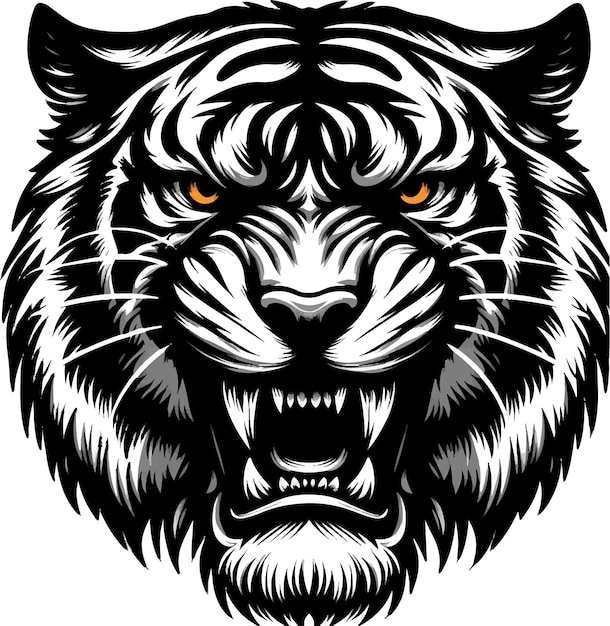 crear una ilustración vectorial de cara de tigre enojado con fondo blanco