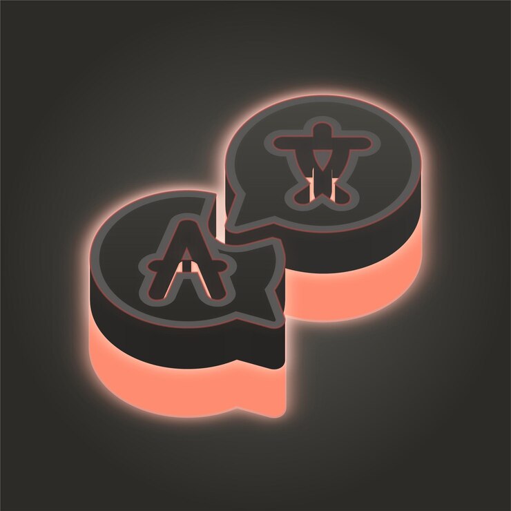 Vector crear impacto con un icono de lenguaje de neón rosa de coral 3d en fondos oscuros