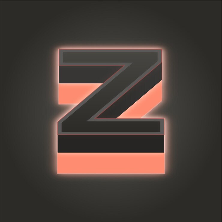 Vector crear impacto con un icono de neón rosa coral 3d de la letra z en fondos oscuros
