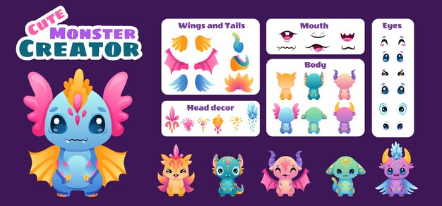 Crear su monstruo y recoger alienígenas lindos y criaturas divertidas kit de creación de personajes de dibujos animados con