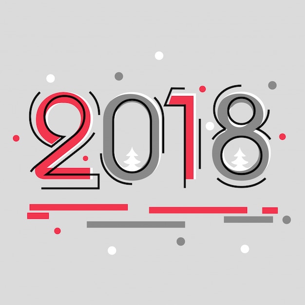 Vector creative 2018 para el concepto de año nuevo en fondo negro claro.