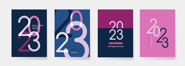 Creative 2023 happy new year posters set plantillas de diseño con logotipo tipográfico 2023 para celebración y decoración de temporada