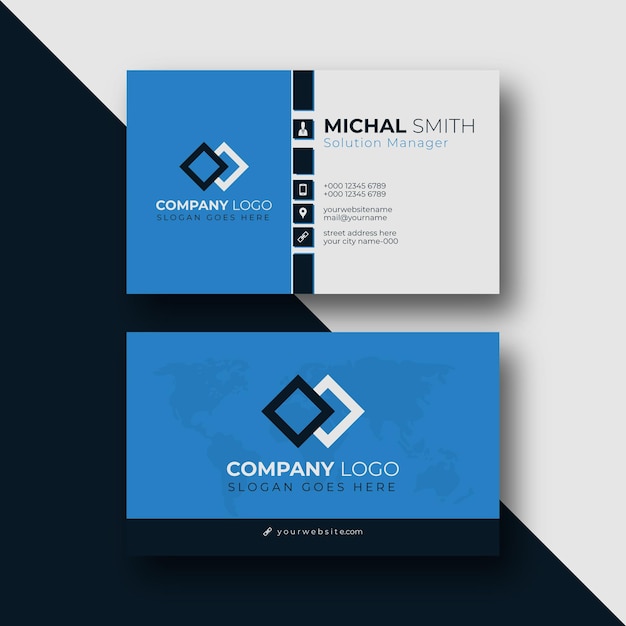 Creative blue modern clean and simple corporate business card template design