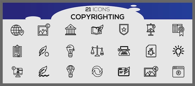 Vector creative copyrighting flat icon pack colección de íconos de derechos de autor iconos de elementos de internet