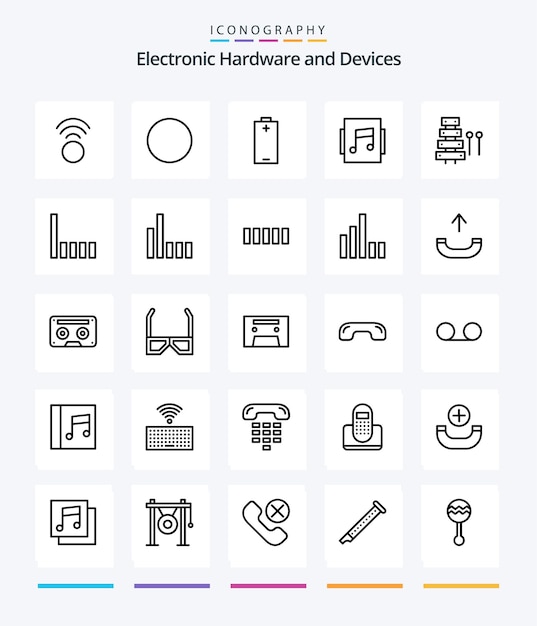 Creative devices 25 paquete de iconos de contorno, como música de conexión de señal, música de xilófono