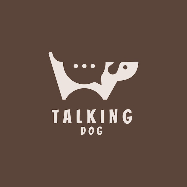 Creative dog chat hablando diseño de logotipo de espacio negativo
