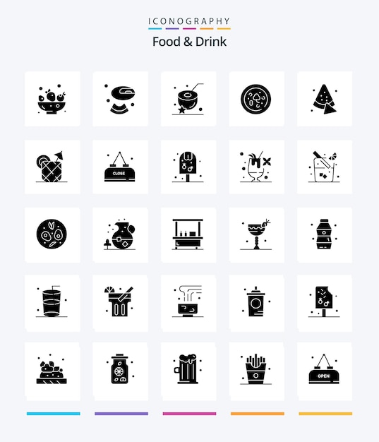 Creative Food And Drink 25 Glyph Solid Black icon pack Como bebida de sandía comida de coco