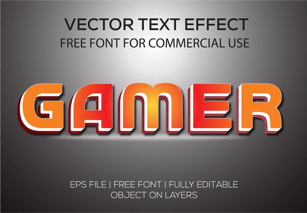 Creative Gamer 3d vector efecto de texto editable