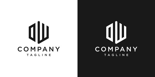 Creative Letter DW Monogram Hexagon Logo Diseño Icono Plantilla Fondo blanco y negro