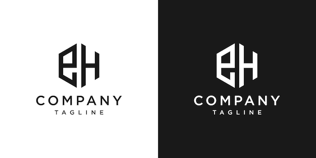 Creative Letter EH Monogram Hexagon Logo Diseño Icono Plantilla Fondo blanco y negro
