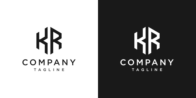 Creative Letter KR Monogram Hexagon Logo Diseño Icono Plantilla Fondo blanco y negro