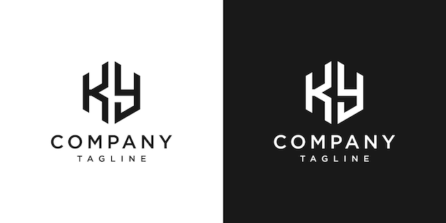 Creative Letter KY Monogram Hexagon Logo Diseño Icono Plantilla Fondo blanco y negro