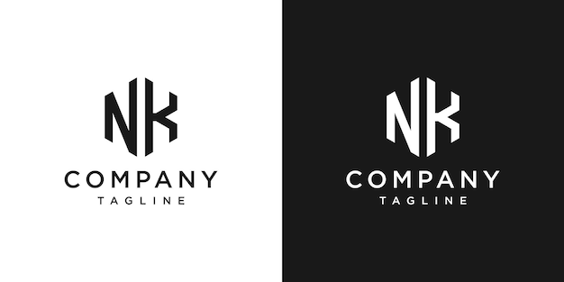 Creative Letter NK Monogram Hexagon Logo Diseño Icono Plantilla Fondo blanco y negro