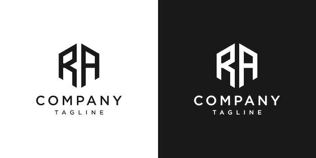 Creative Letter RA Monogram Hexagon Logo Diseño Icono Plantilla Fondo blanco y negro